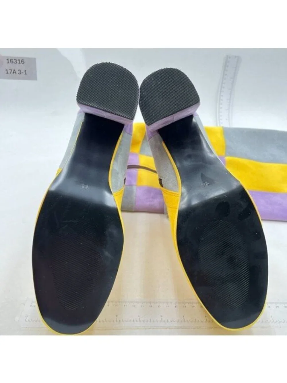 Platform Knee High Boots for Women Boots Round Toe Chunky High Heels Yellow Grey